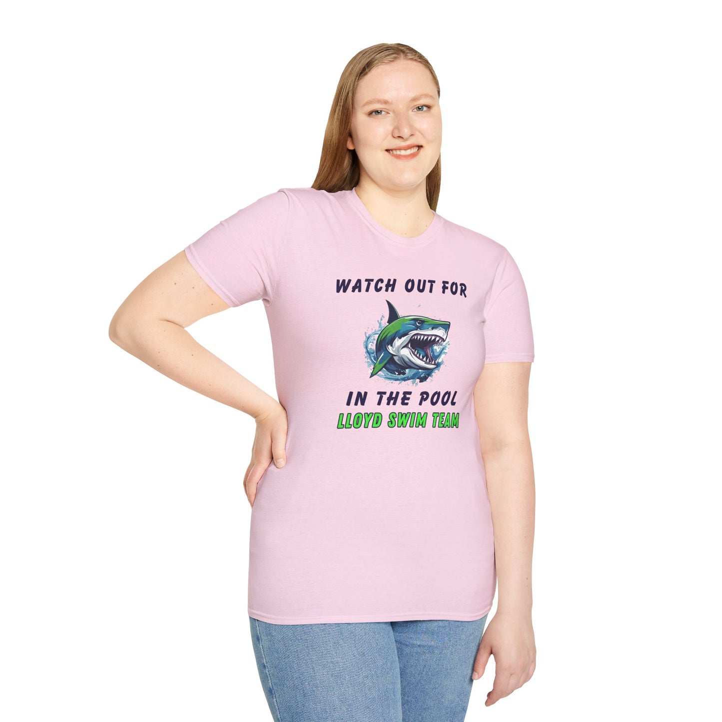 Adult Unisex T-Shirt - Watch Out For Sharks In The Pool - Lloyd Swim Team