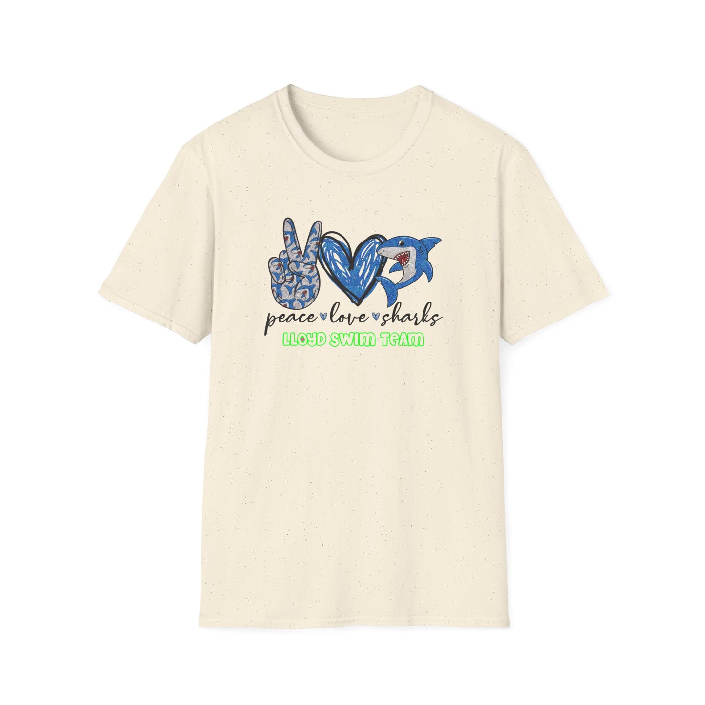 Adult Unisex T-Shirt - Peace Love Sharks - Lloyd Swim Team