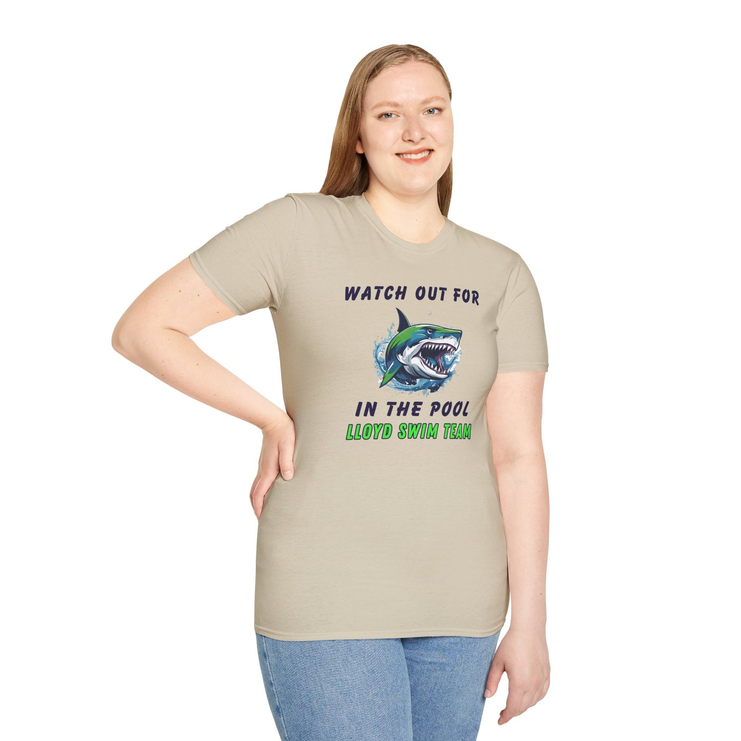 Adult Unisex T-Shirt - Watch Out For Sharks In The Pool - Lloyd Swim Team