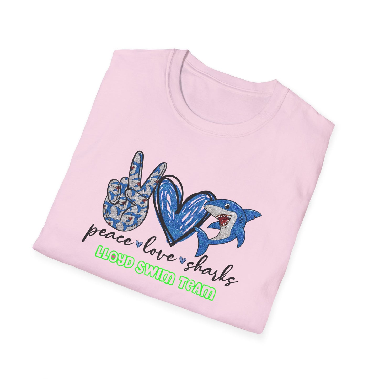 Adult Unisex T-Shirt - Peace Love Sharks - Lloyd Swim Team