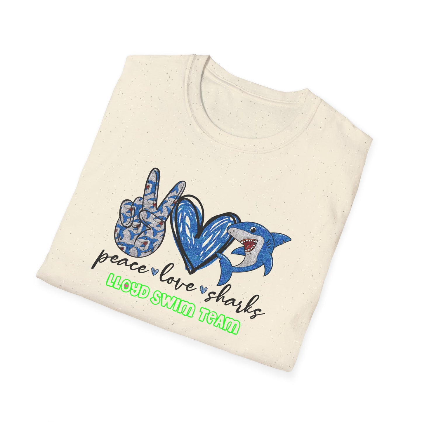 Adult Unisex T-Shirt - Peace Love Sharks - Lloyd Swim Team