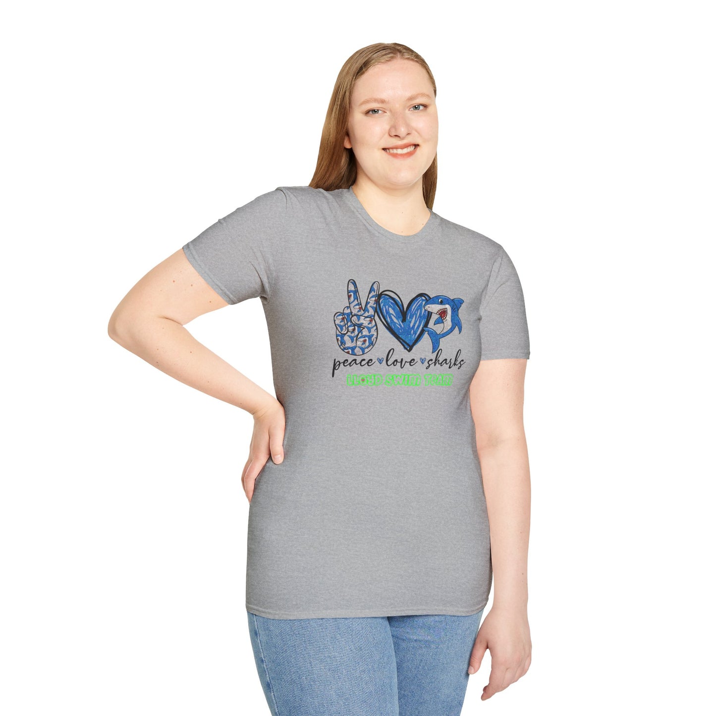 Adult Unisex T-Shirt - Peace Love Sharks - Lloyd Swim Team