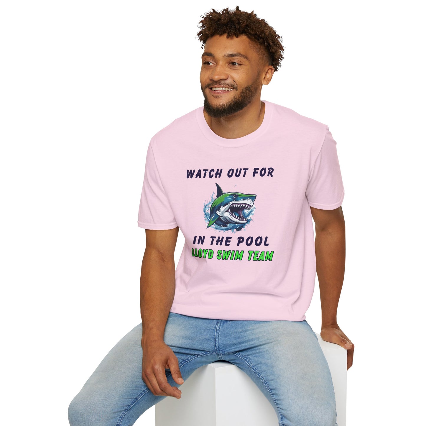 Adult Unisex T-Shirt - Watch Out For Sharks In The Pool - Lloyd Swim Team