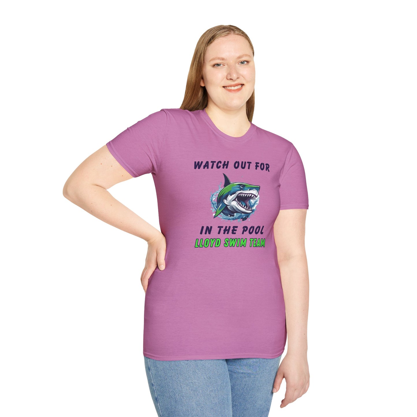 Adult Unisex T-Shirt - Watch Out For Sharks In The Pool - Lloyd Swim Team