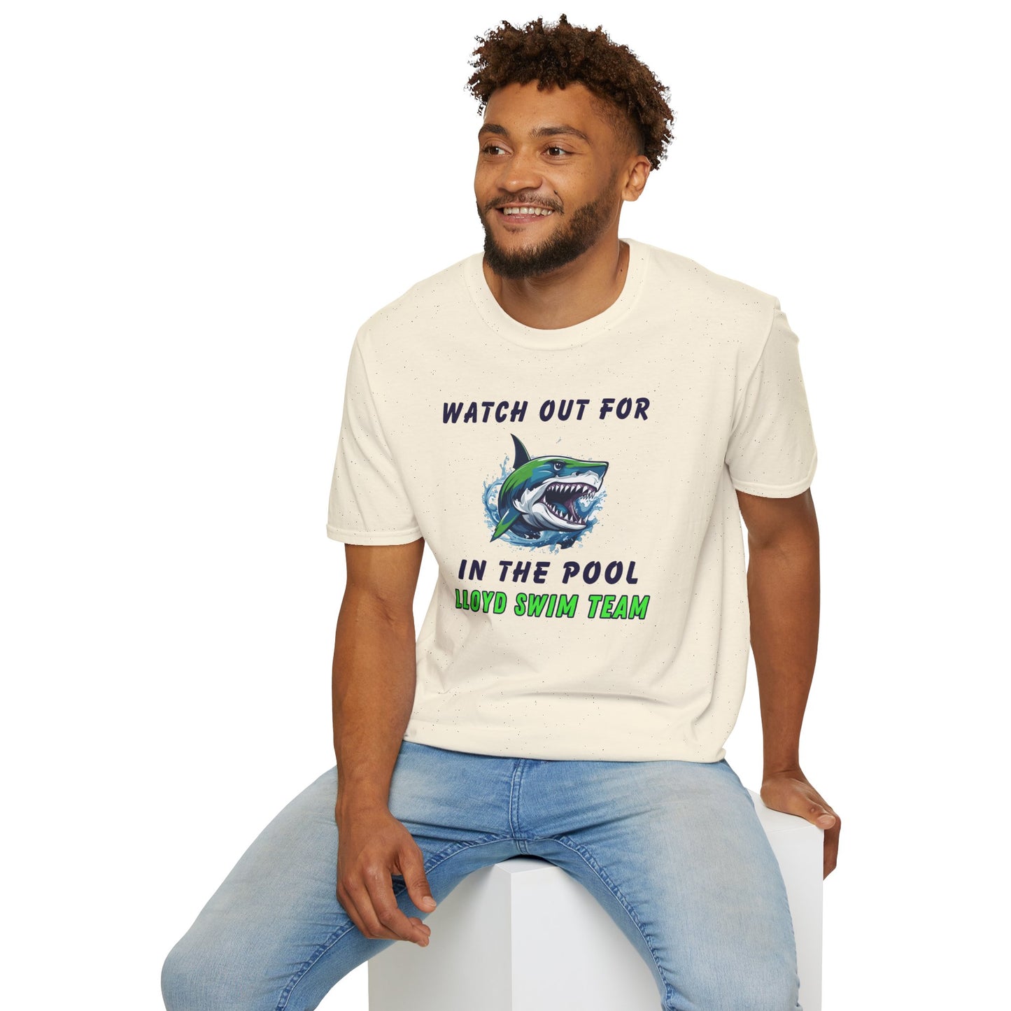 Adult Unisex T-Shirt - Watch Out For Sharks In The Pool - Lloyd Swim Team