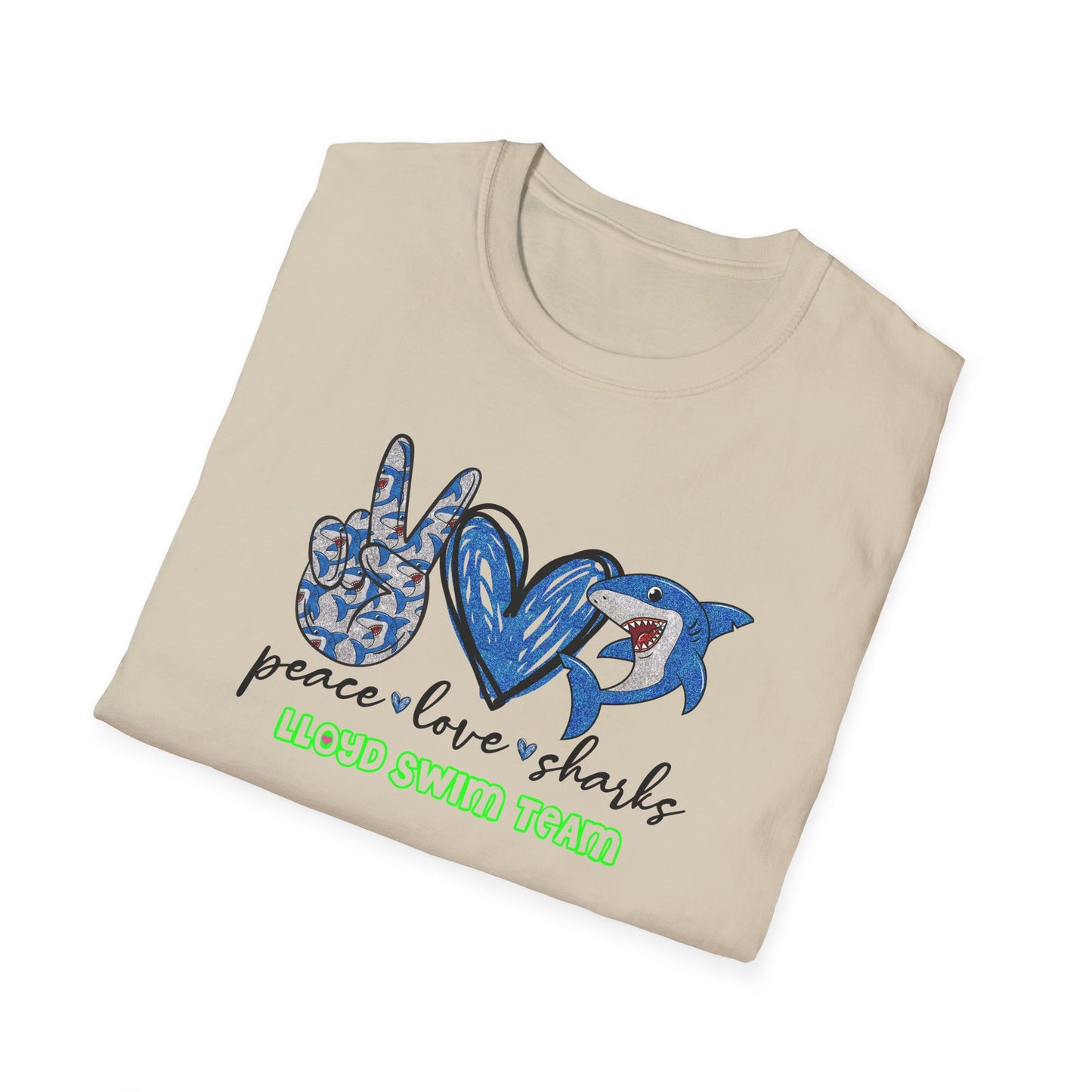 Adult Unisex T-Shirt - Peace Love Sharks - Lloyd Swim Team