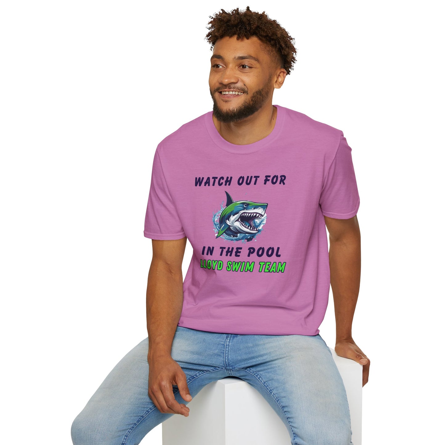 Adult Unisex T-Shirt - Watch Out For Sharks In The Pool - Lloyd Swim Team