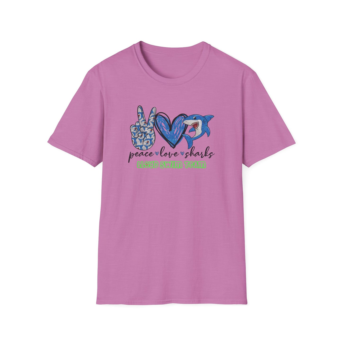 Adult Unisex T-Shirt - Peace Love Sharks - Lloyd Swim Team