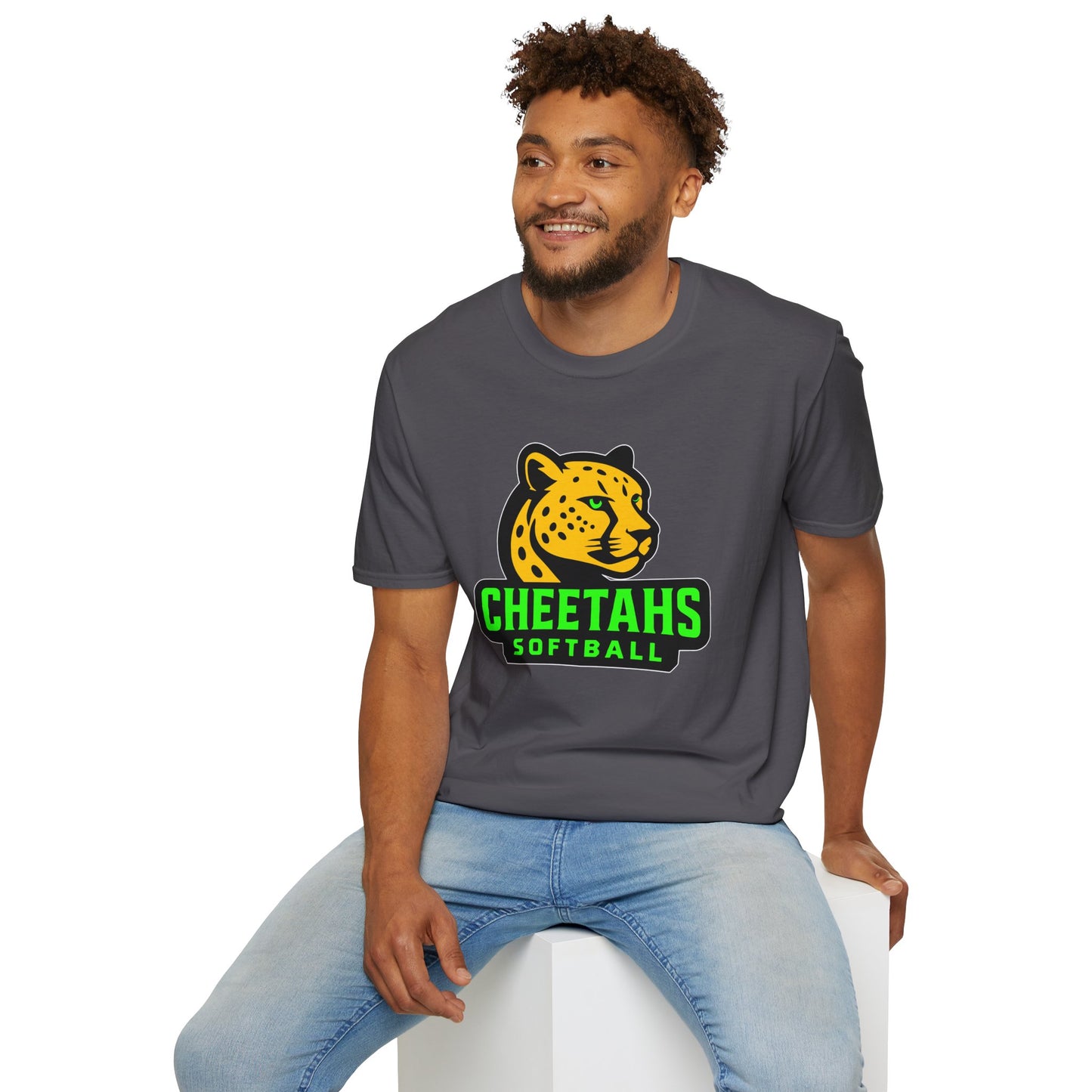Cheetahs Softball Adult Unisex Softstyle T-Shirt | Spirit Wear | White Outline | Free Shipping
