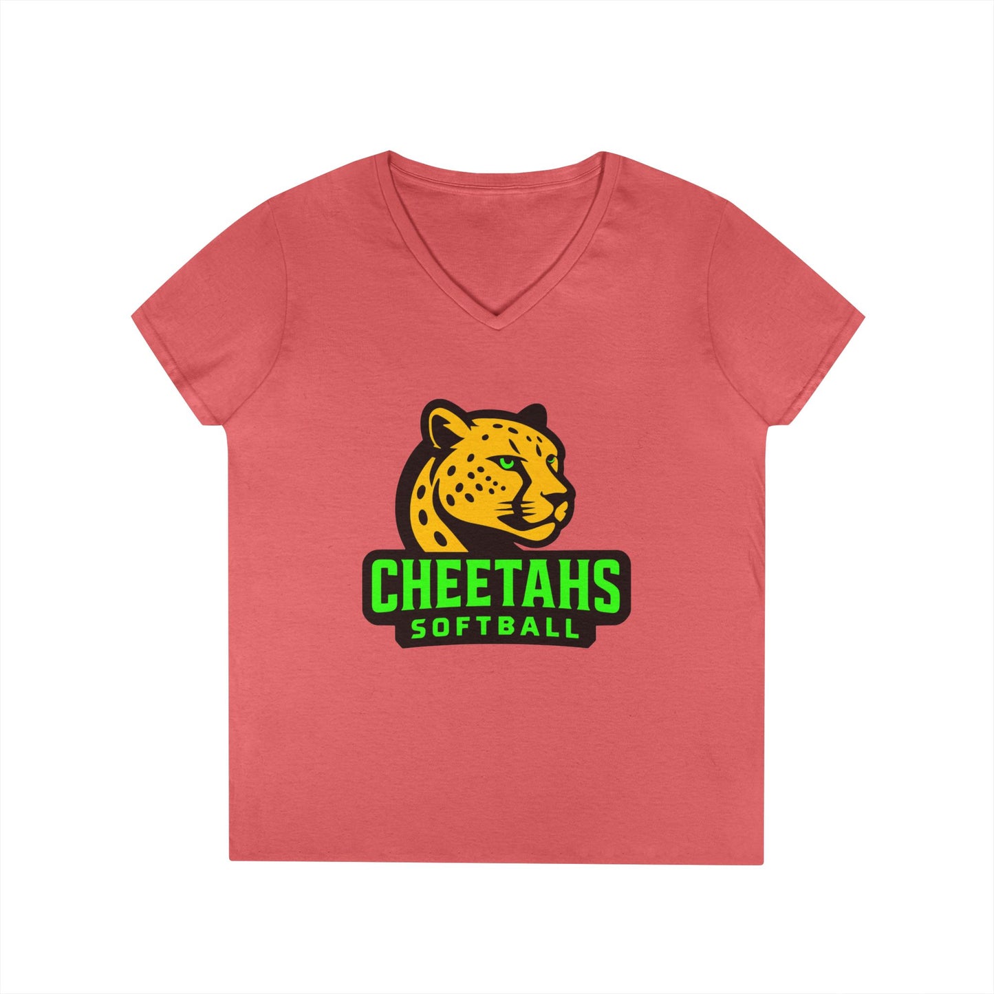 Cheetahs Softball Ladies’ V-Neck T-Shirt | Flattering Semi-Fitted Spirit Wear, Free Shipping