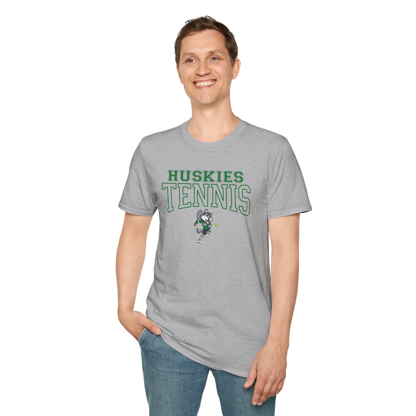 North Huskies Tennis Mascot T-Shirt – Unisex Gildan Softstyle Spirit Wear - Free Shipping