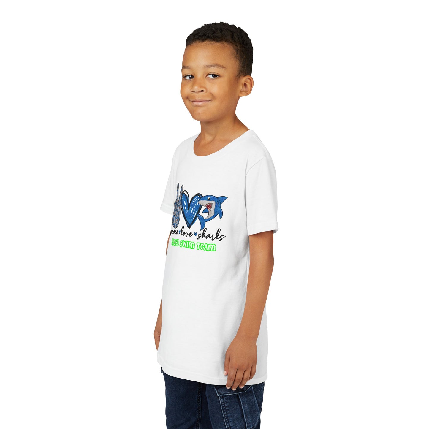 Youth T-Shirt - Peace, Love, Sharks - Lloyd Swim