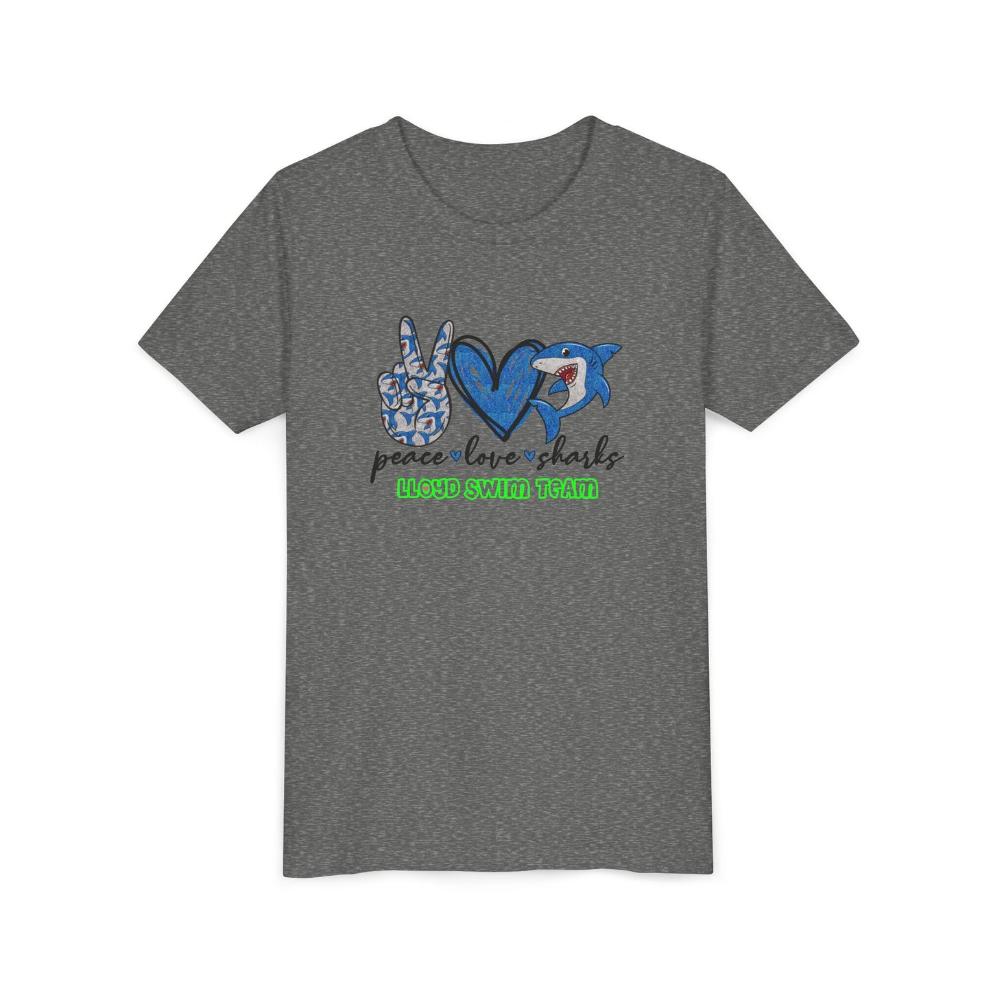 Youth T-Shirt - Peace, Love, Sharks - Lloyd Swim