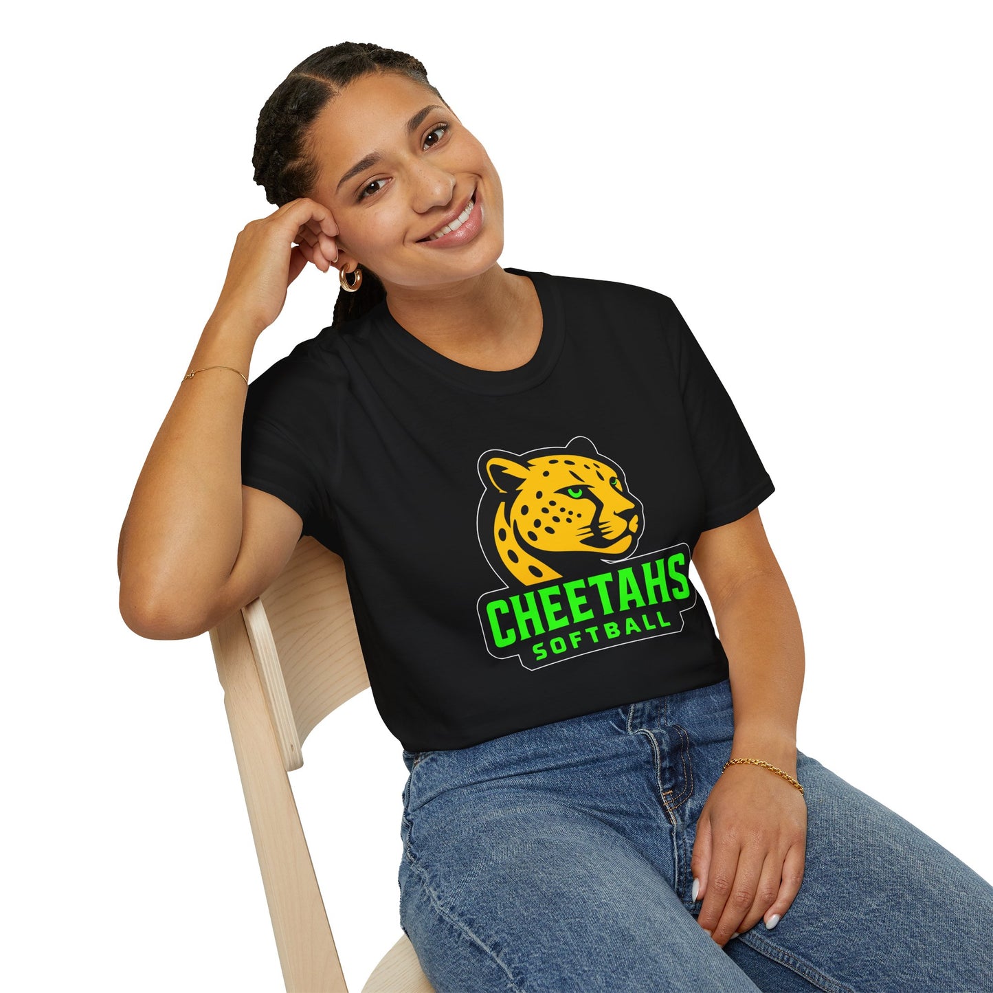 Cheetahs Softball Adult Unisex Softstyle T-Shirt | Spirit Wear | White Outline | Free Shipping