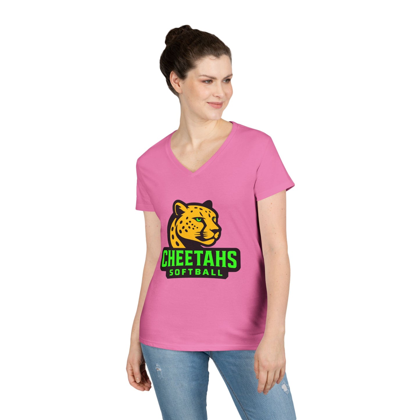 Cheetahs Softball Ladies’ V-Neck T-Shirt | Flattering Semi-Fitted Spirit Wear, Free Shipping