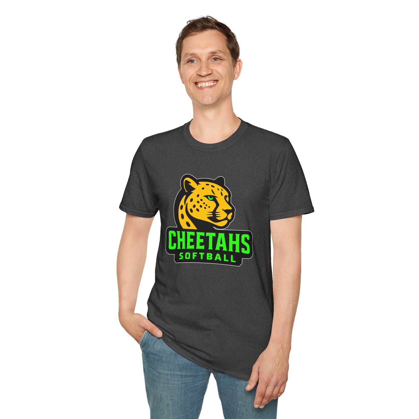 Cheetahs Softball Adult Unisex Softstyle T-Shirt | Spirit Wear | White Outline | Free Shipping