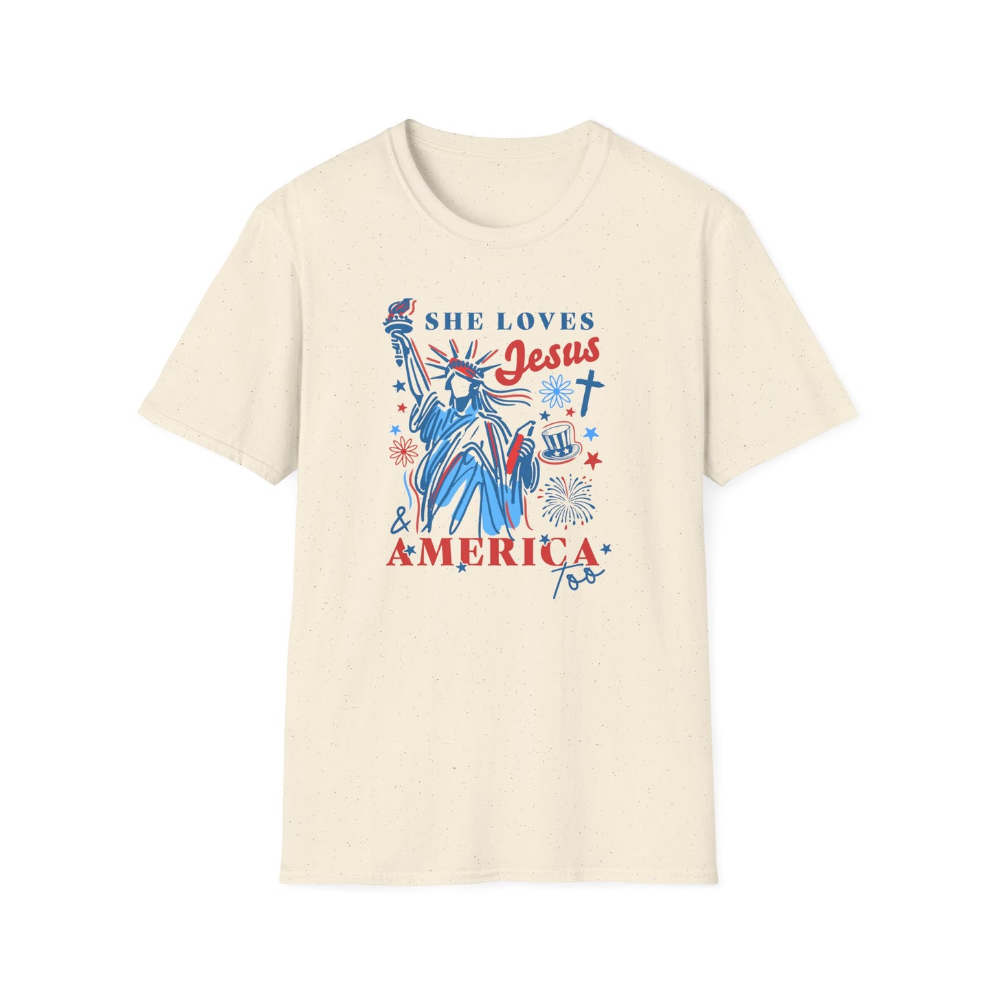 Adult T-Shirt - She Loves Jesus & America Too - 4th of July