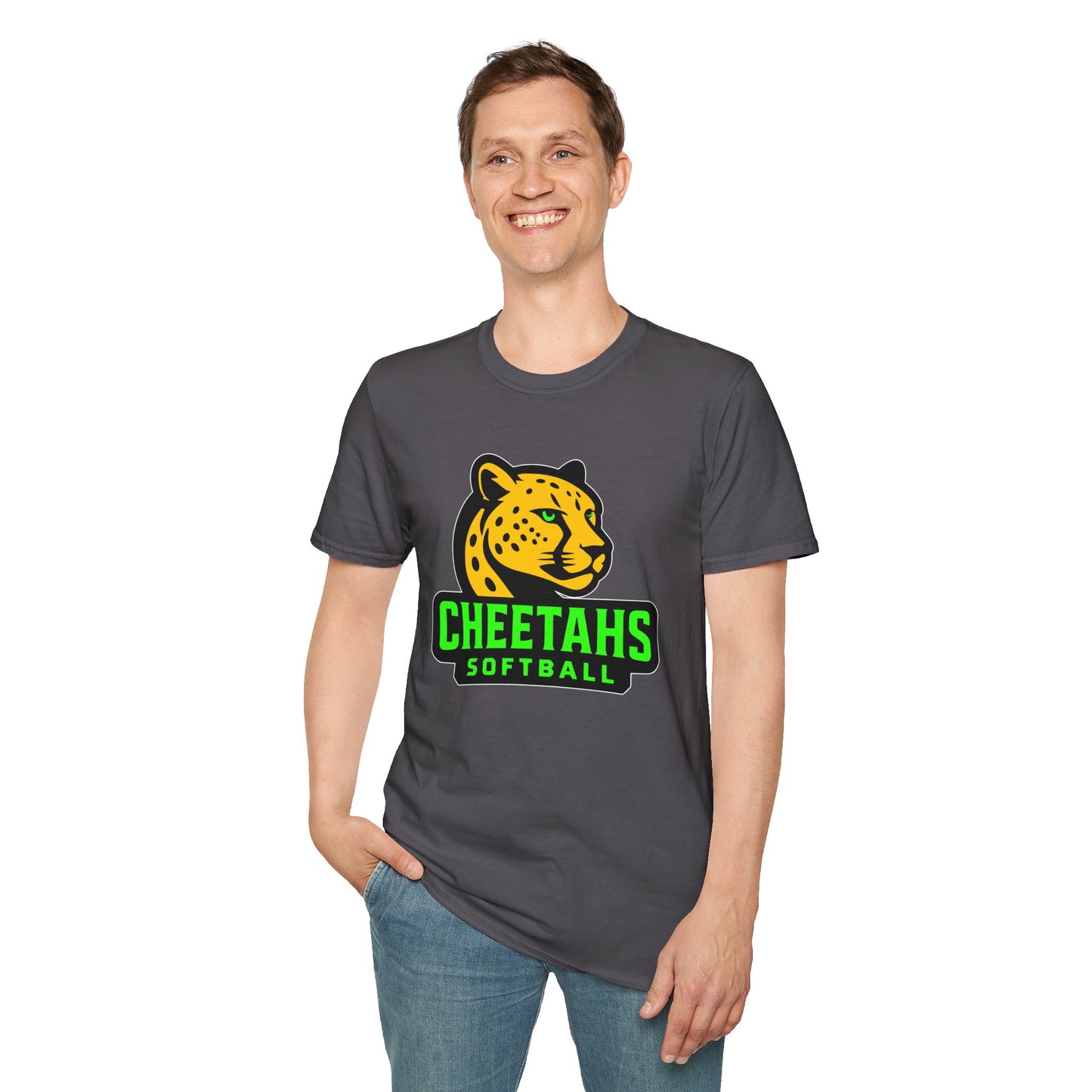 Cheetahs Softball Adult Unisex Softstyle T-Shirt | Spirit Wear | White Outline | Free Shipping