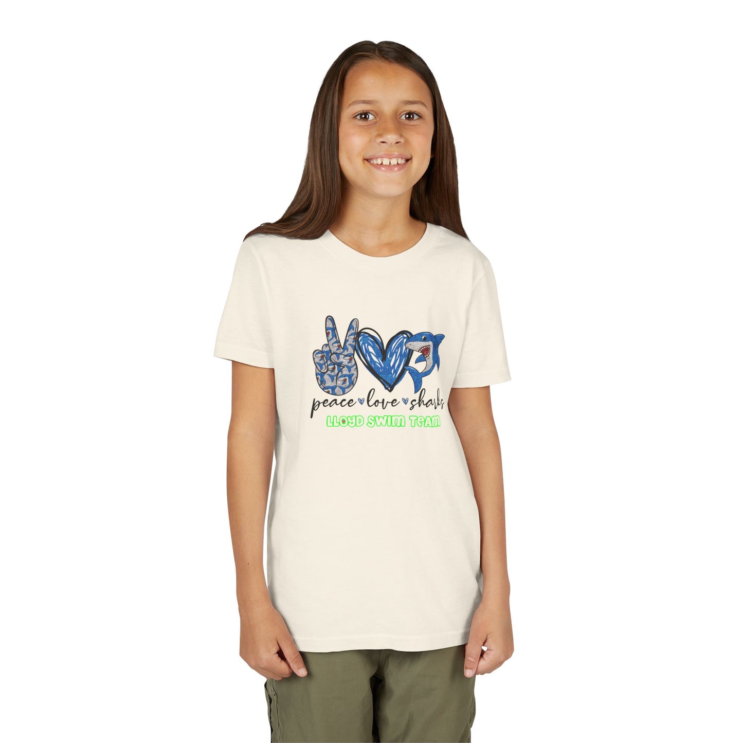 Youth T-Shirt - Peace, Love, Sharks - Lloyd Swim