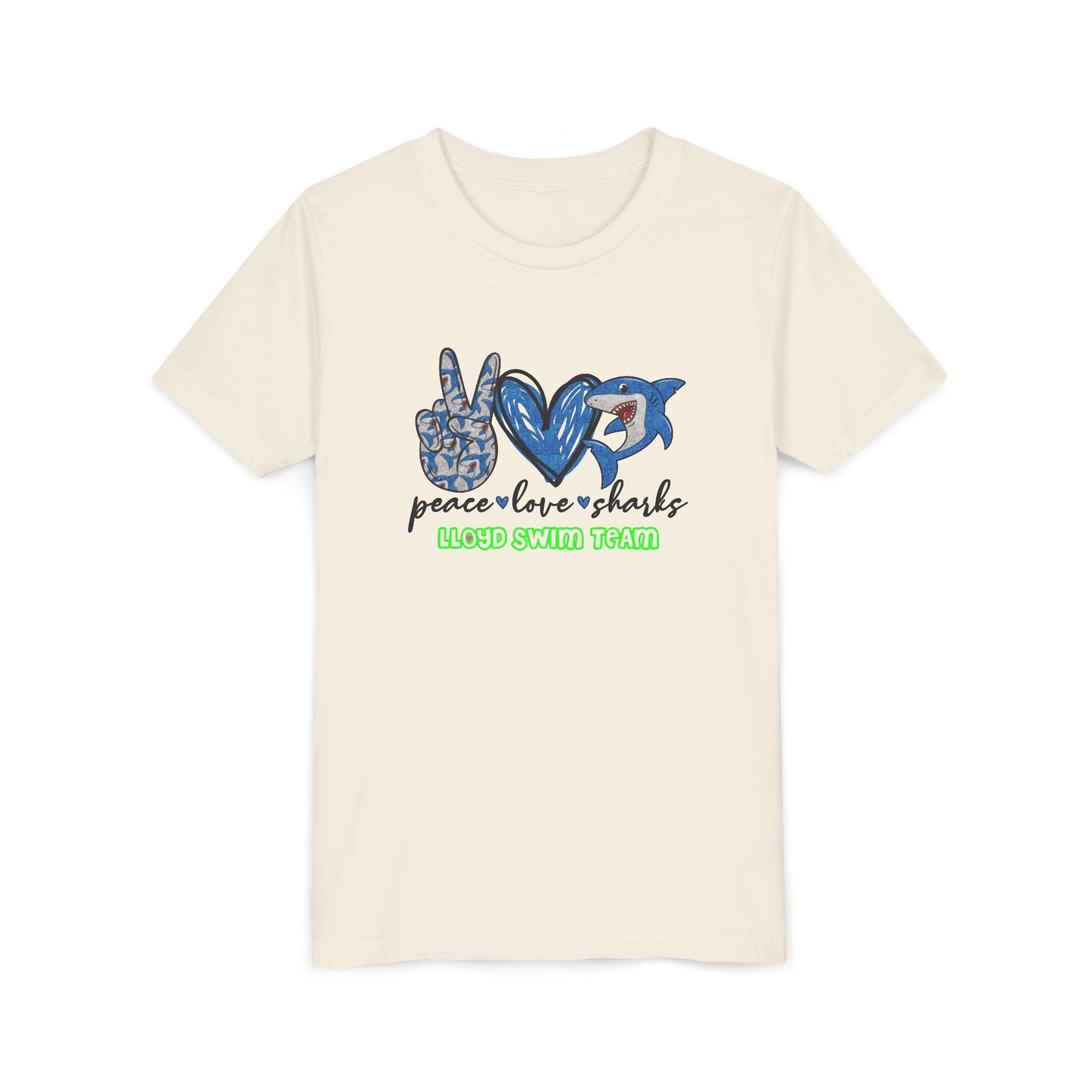 Youth T-Shirt - Peace, Love, Sharks - Lloyd Swim