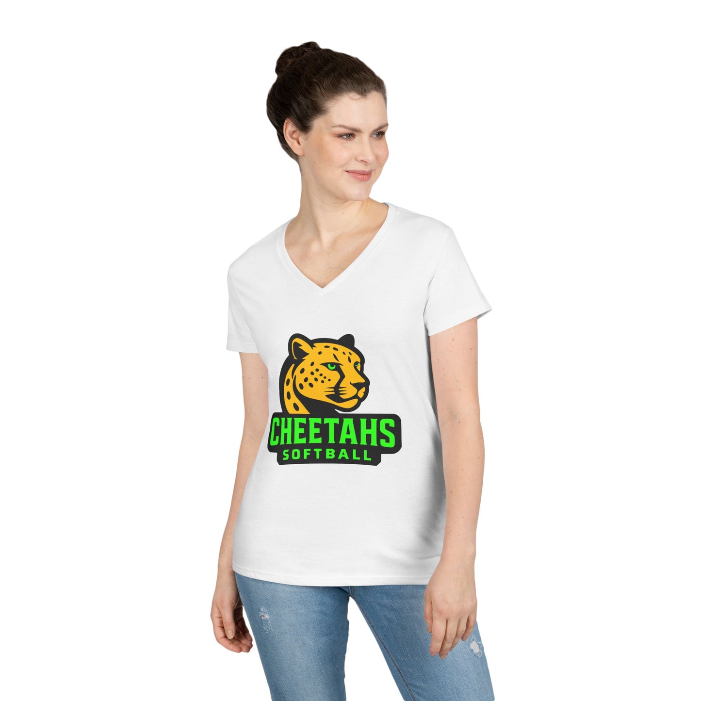 Cheetahs Softball Ladies’ V-Neck T-Shirt | Flattering Semi-Fitted Spirit Wear, Free Shipping