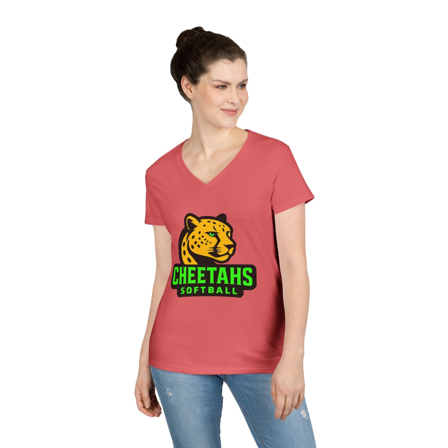 Cheetahs Softball Ladies’ V-Neck T-Shirt | Flattering Semi-Fitted Spirit Wear, Free Shipping