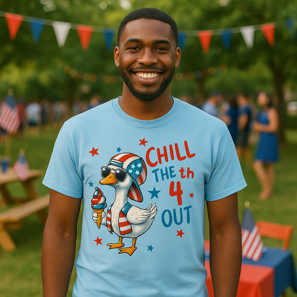 Funny 4th of July T-Shirt – Chill the 4th Out Shirt | Unisex Patriotic Tee for Parties, Summer Festivals, BBQ's, Parades, & Fireworks