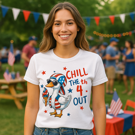 Funny 4th of July T-Shirt – Chill the 4th Out Shirt | Unisex Patriotic Tee for Parties, Summer Festivals, BBQ's, Parades, & Fireworks