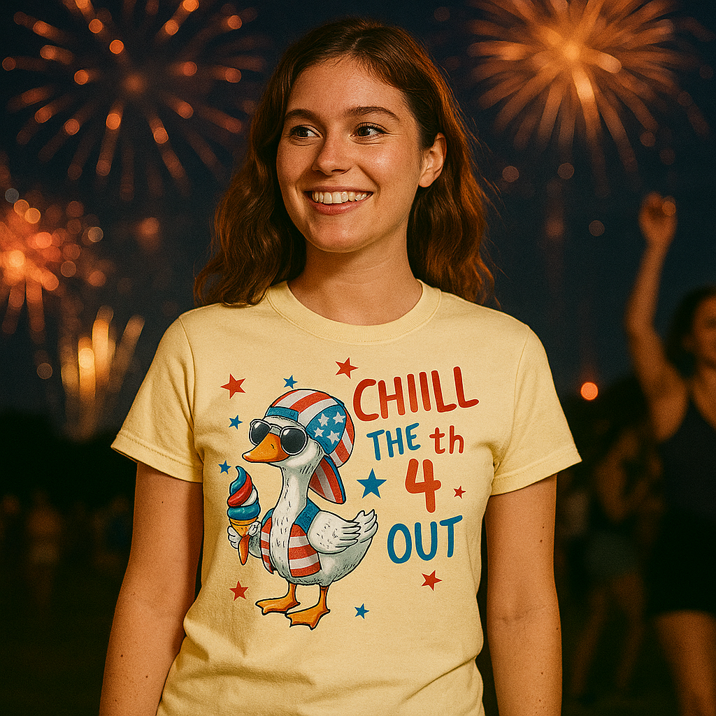 Funny 4th of July T-Shirt – Chill the 4th Out Shirt | Unisex Patriotic Tee for Parties, Summer Festivals, BBQ's, Parades, & Fireworks