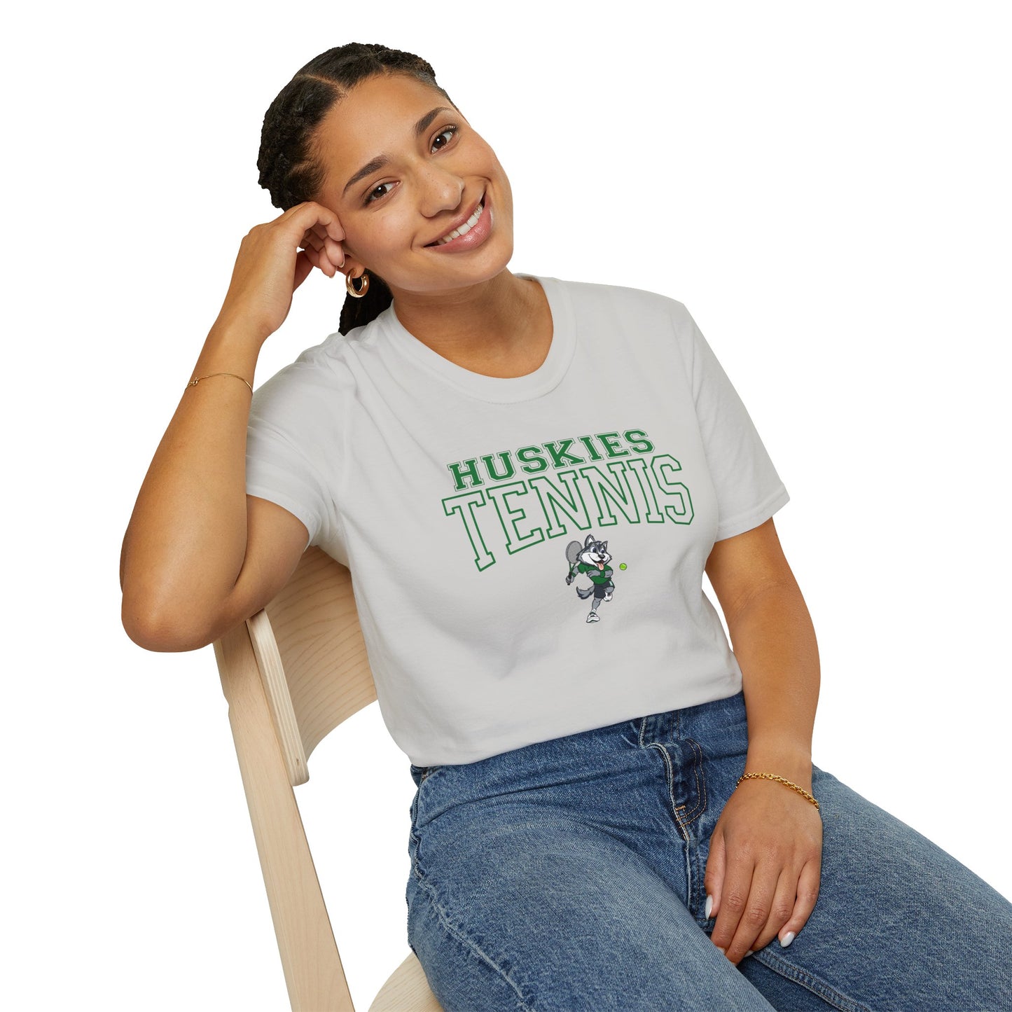 North Huskies Tennis Mascot T-Shirt – Unisex Gildan Softstyle Spirit Wear - Free Shipping