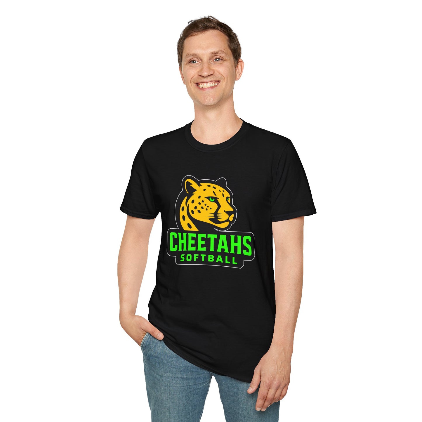 Cheetahs Softball Adult Unisex Softstyle T-Shirt | Spirit Wear | White Outline | Free Shipping
