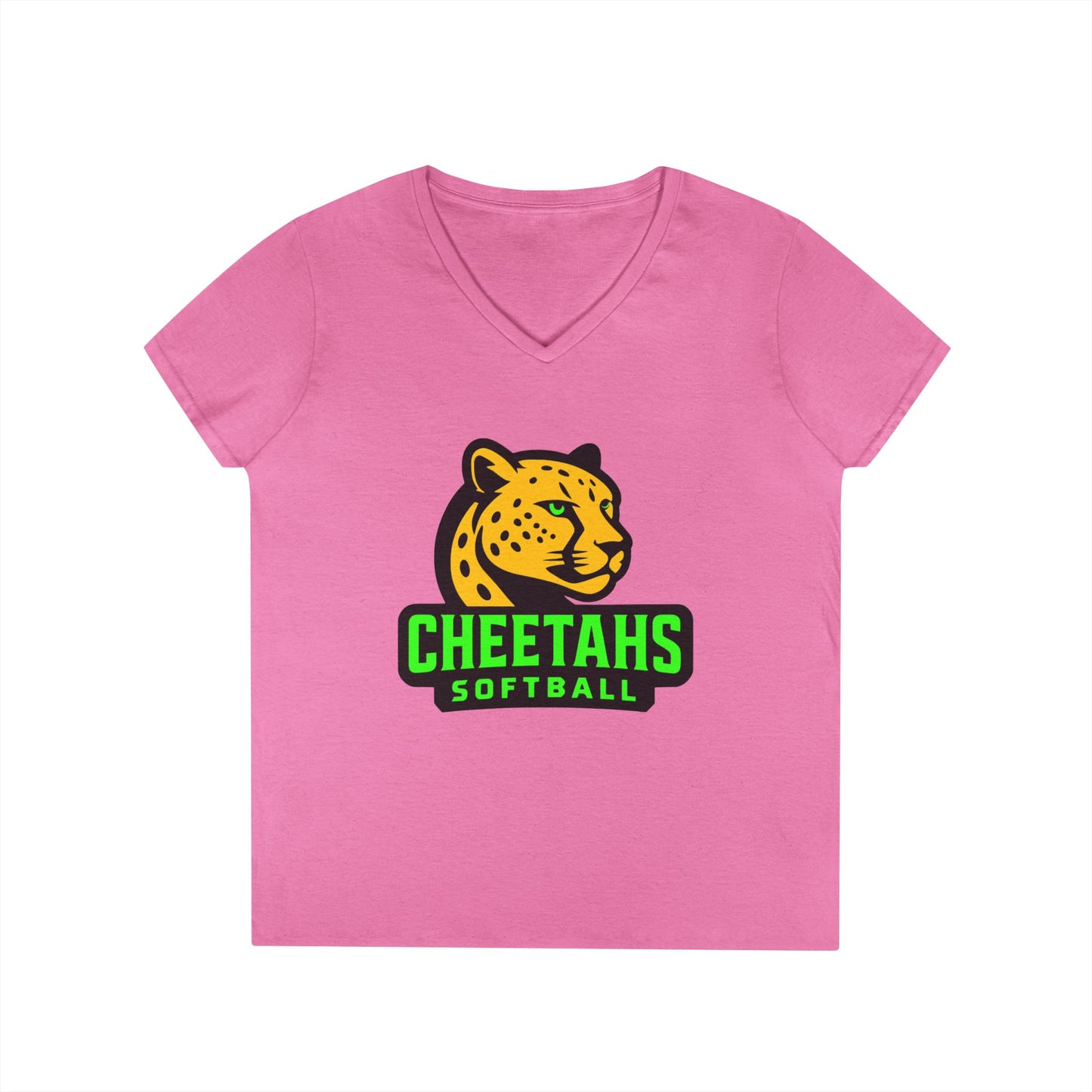 Cheetahs Softball Ladies’ V-Neck T-Shirt | Flattering Semi-Fitted Spirit Wear, Free Shipping