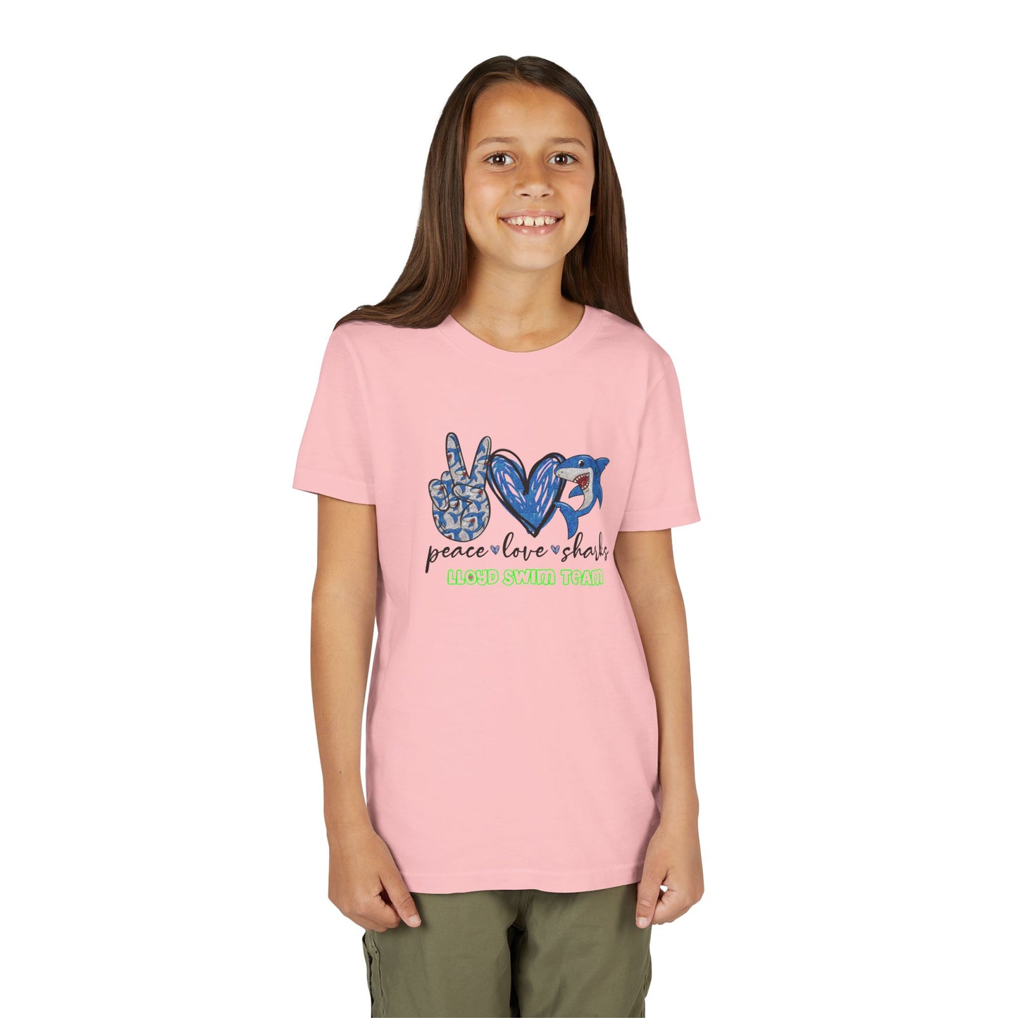 Youth T-Shirt - Peace, Love, Sharks - Lloyd Swim