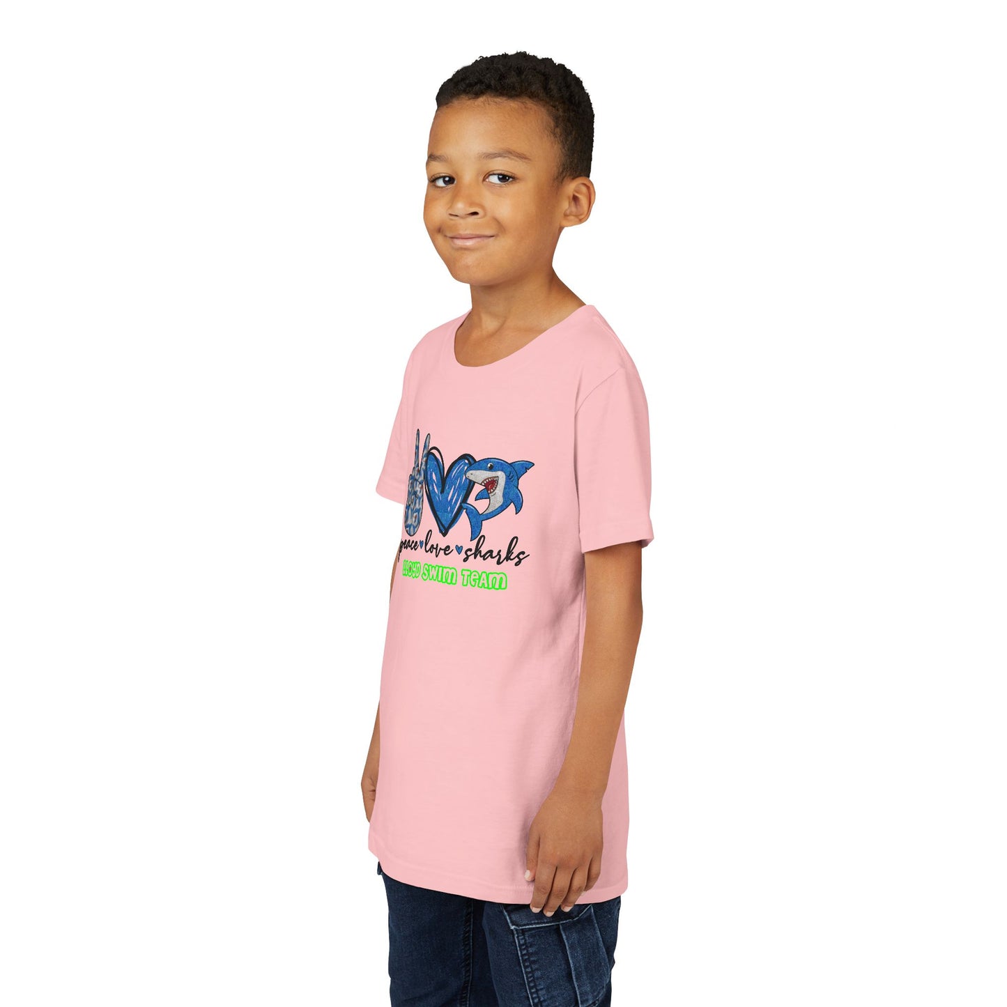 Youth T-Shirt - Peace, Love, Sharks - Lloyd Swim