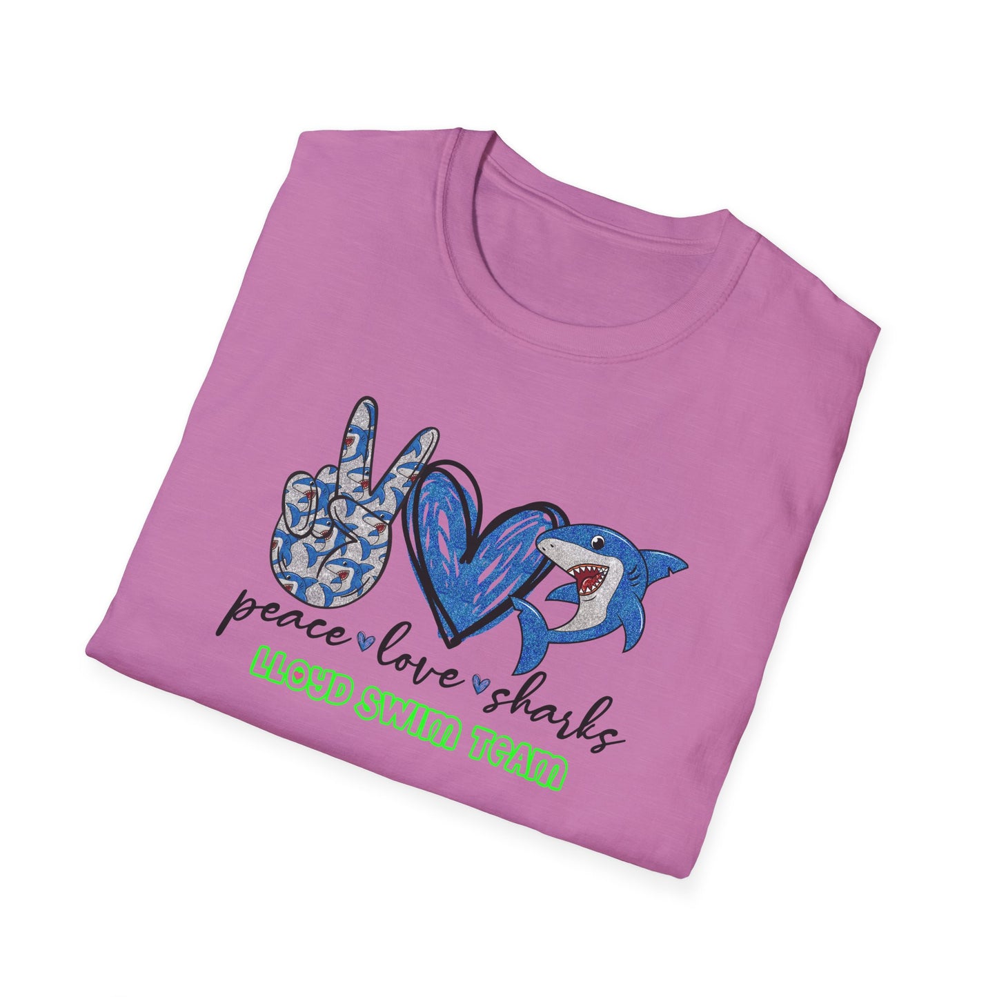 Adult Unisex T-Shirt - Peace Love Sharks - Lloyd Swim Team