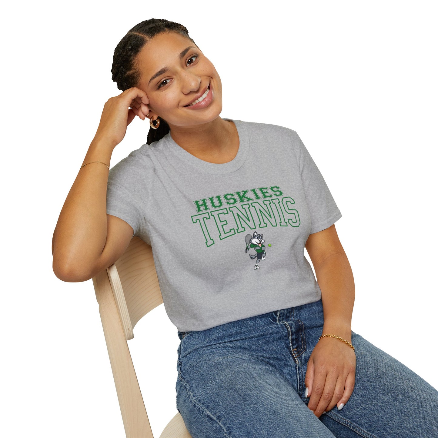 North Huskies Tennis Mascot T-Shirt – Unisex Gildan Softstyle Spirit Wear - Free Shipping
