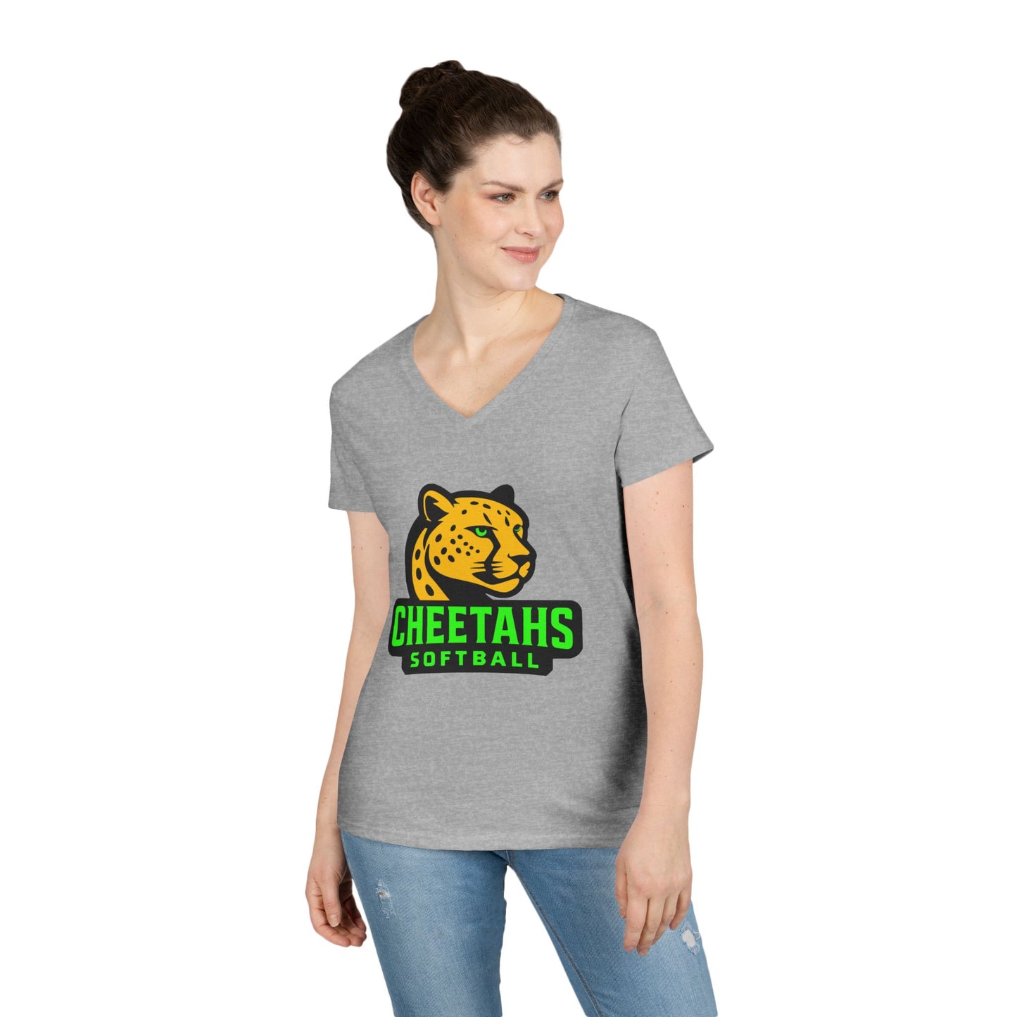 Cheetahs Softball Ladies’ V-Neck T-Shirt | Flattering Semi-Fitted Spirit Wear, Free Shipping