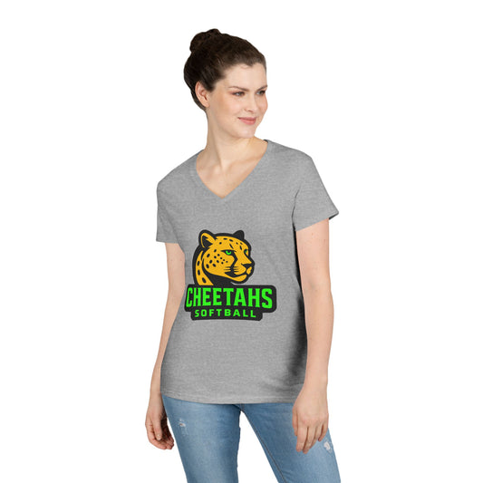 Cheetahs Softball Ladies’ V-Neck T-Shirt | Flattering Semi-Fitted Spirit Wear, Free Shipping