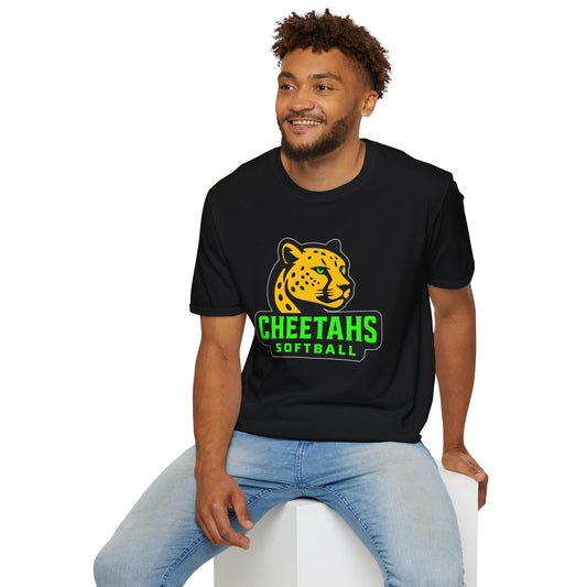 Cheetahs Softball Adult Unisex Softstyle T-Shirt | Spirit Wear | White Outline | Free Shipping