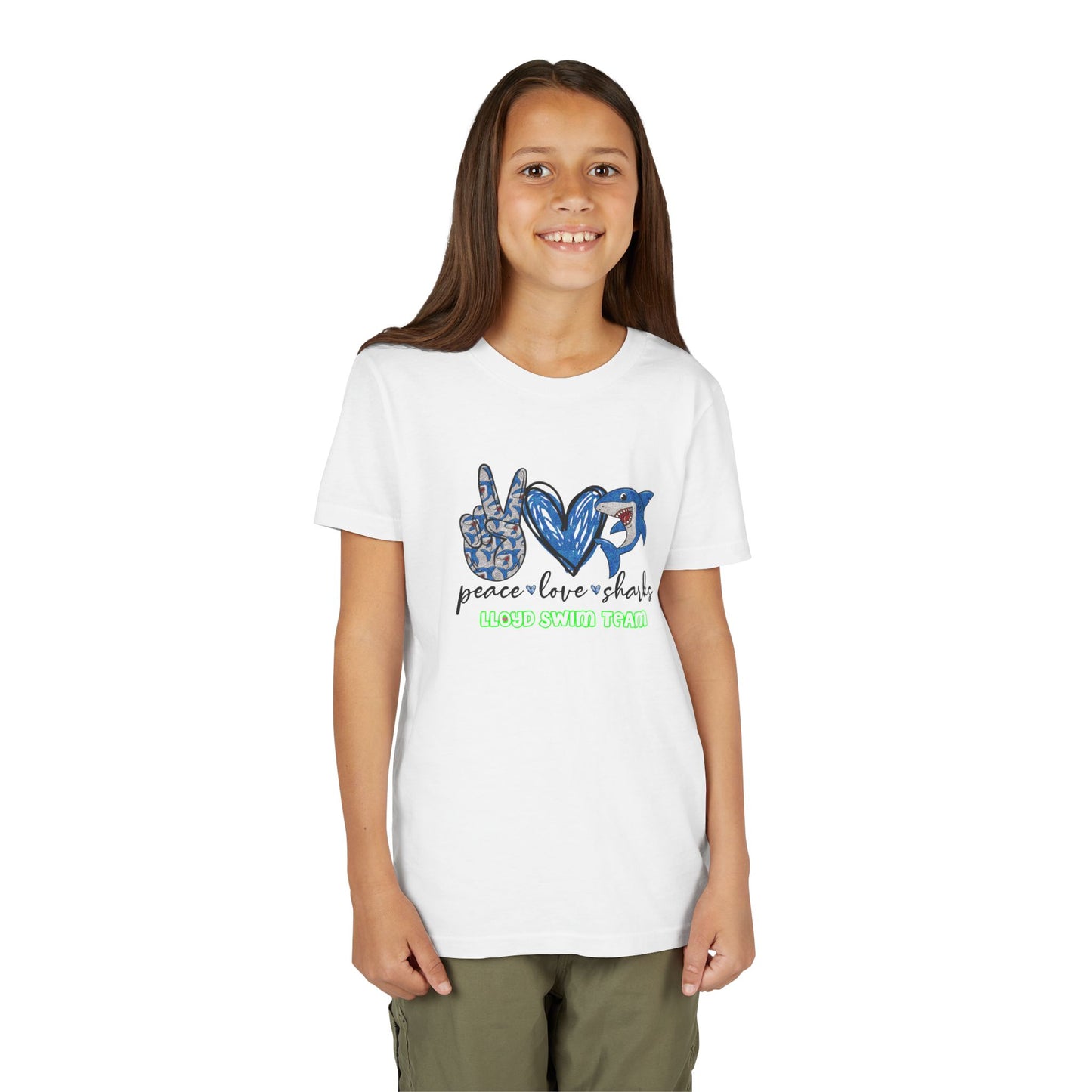 Youth T-Shirt - Peace, Love, Sharks - Lloyd Swim