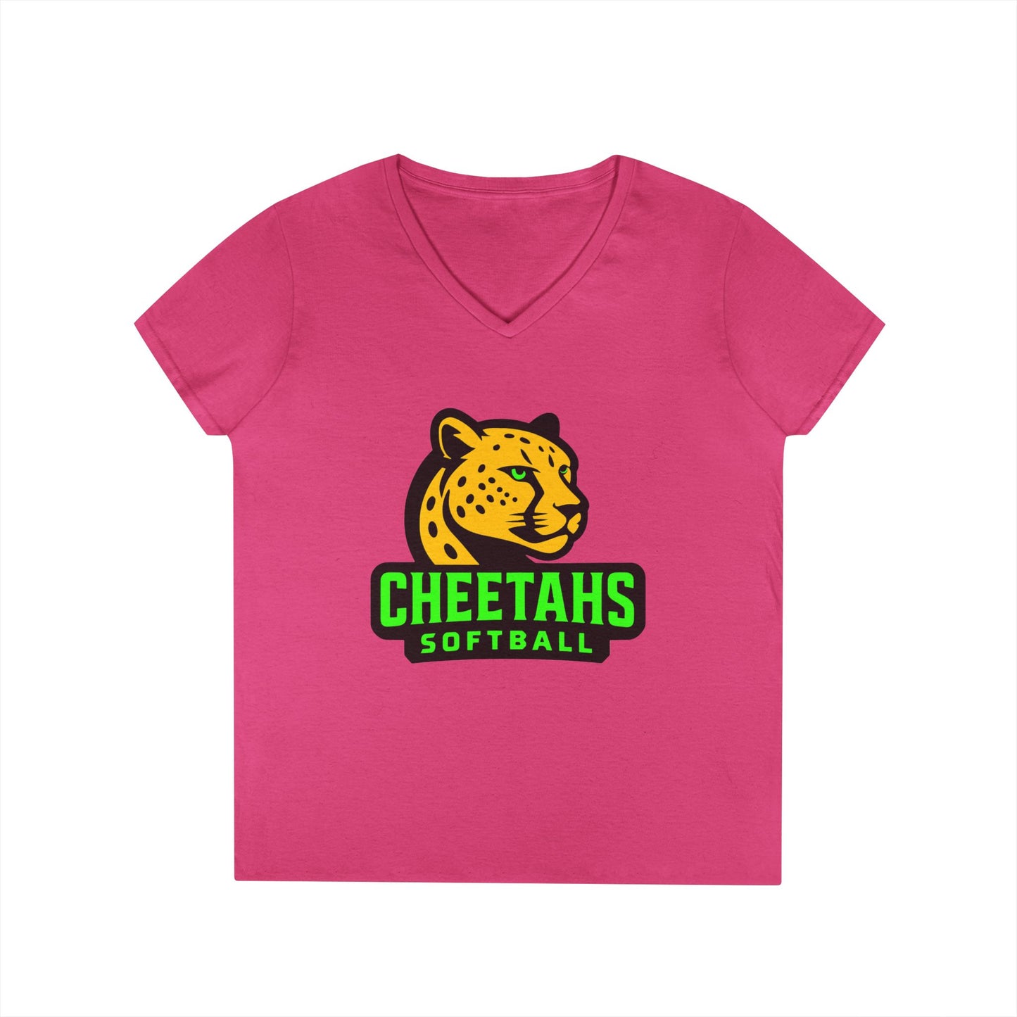Cheetahs Softball Ladies’ V-Neck T-Shirt | Flattering Semi-Fitted Spirit Wear, Free Shipping