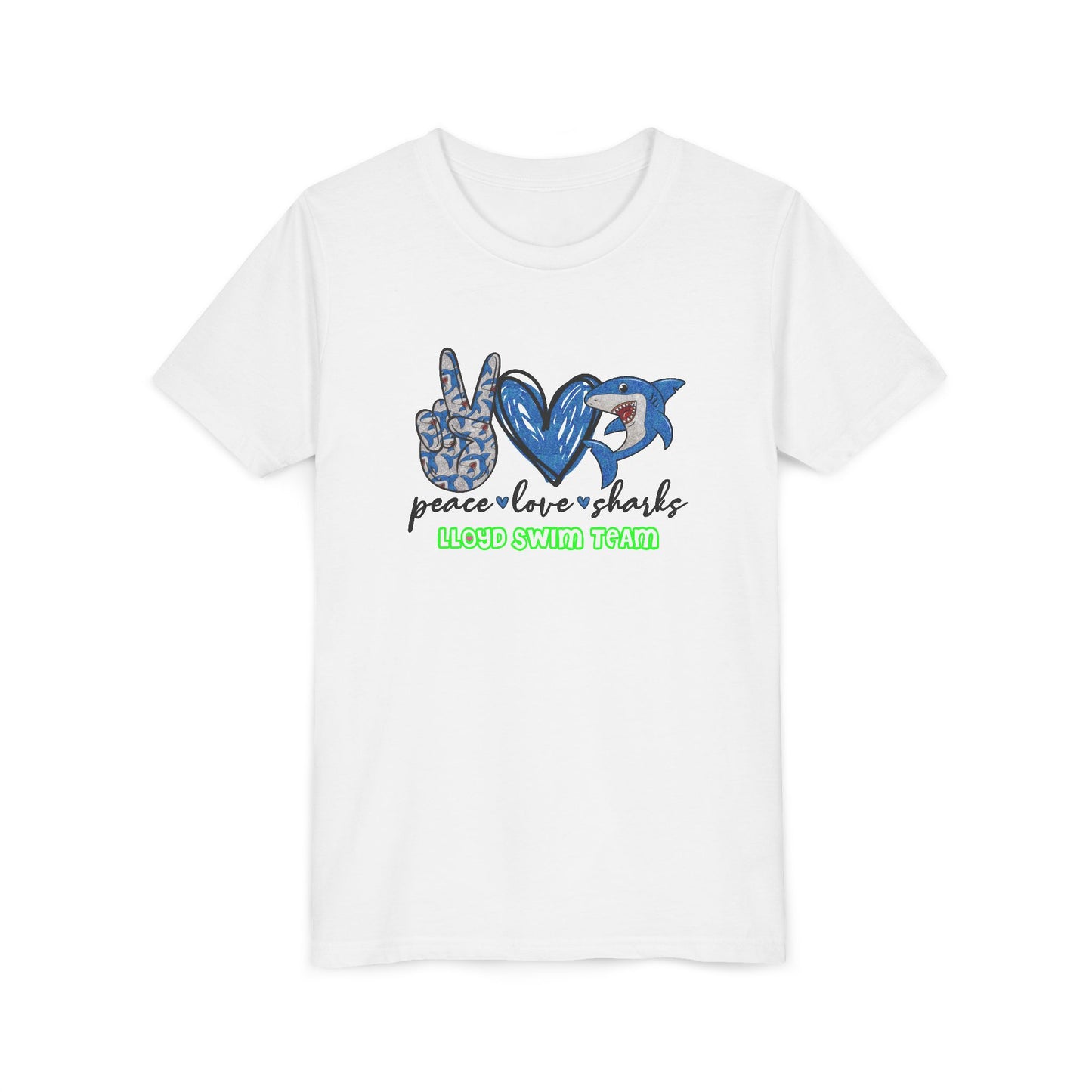 Youth T-Shirt - Peace, Love, Sharks - Lloyd Swim