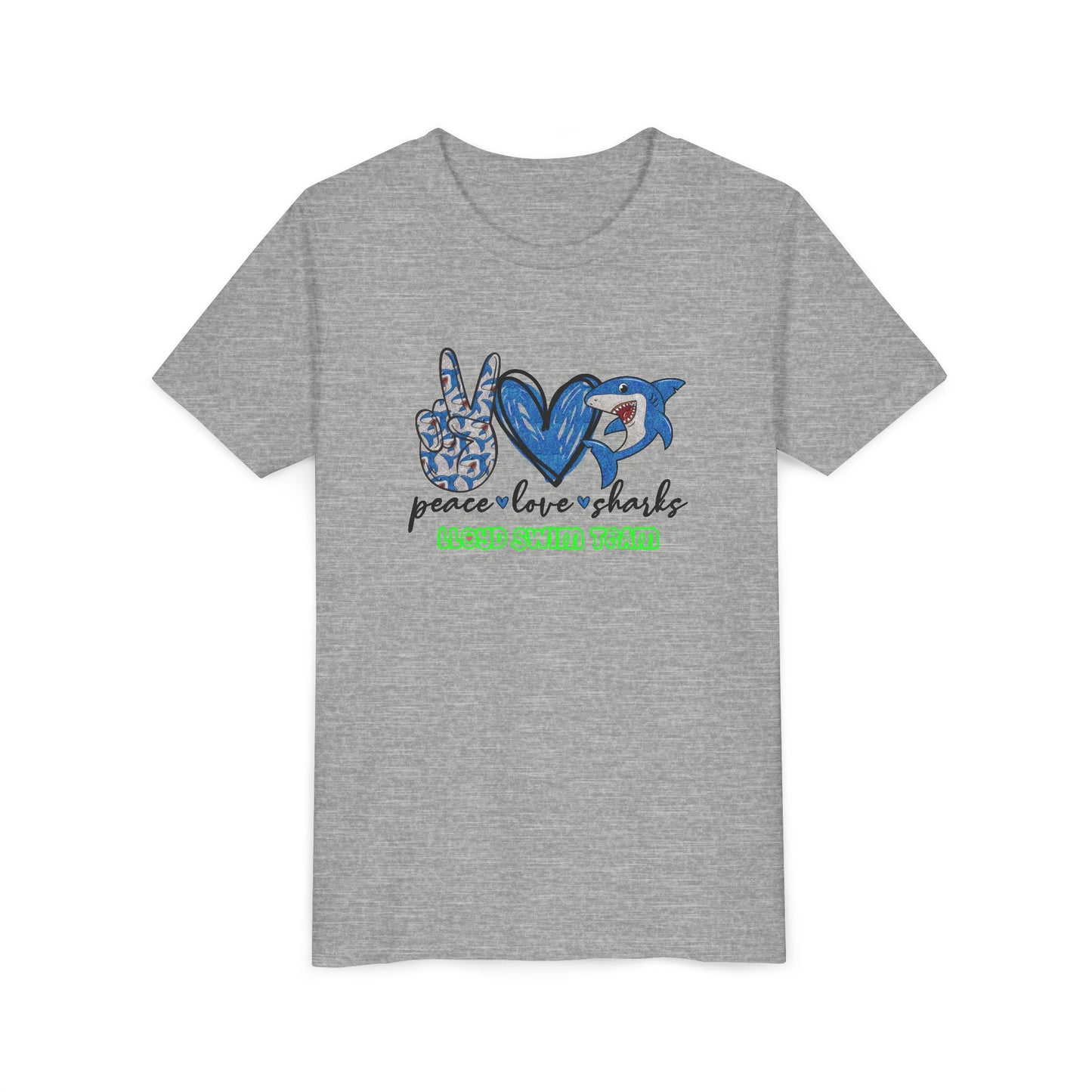 Youth T-Shirt - Peace, Love, Sharks - Lloyd Swim