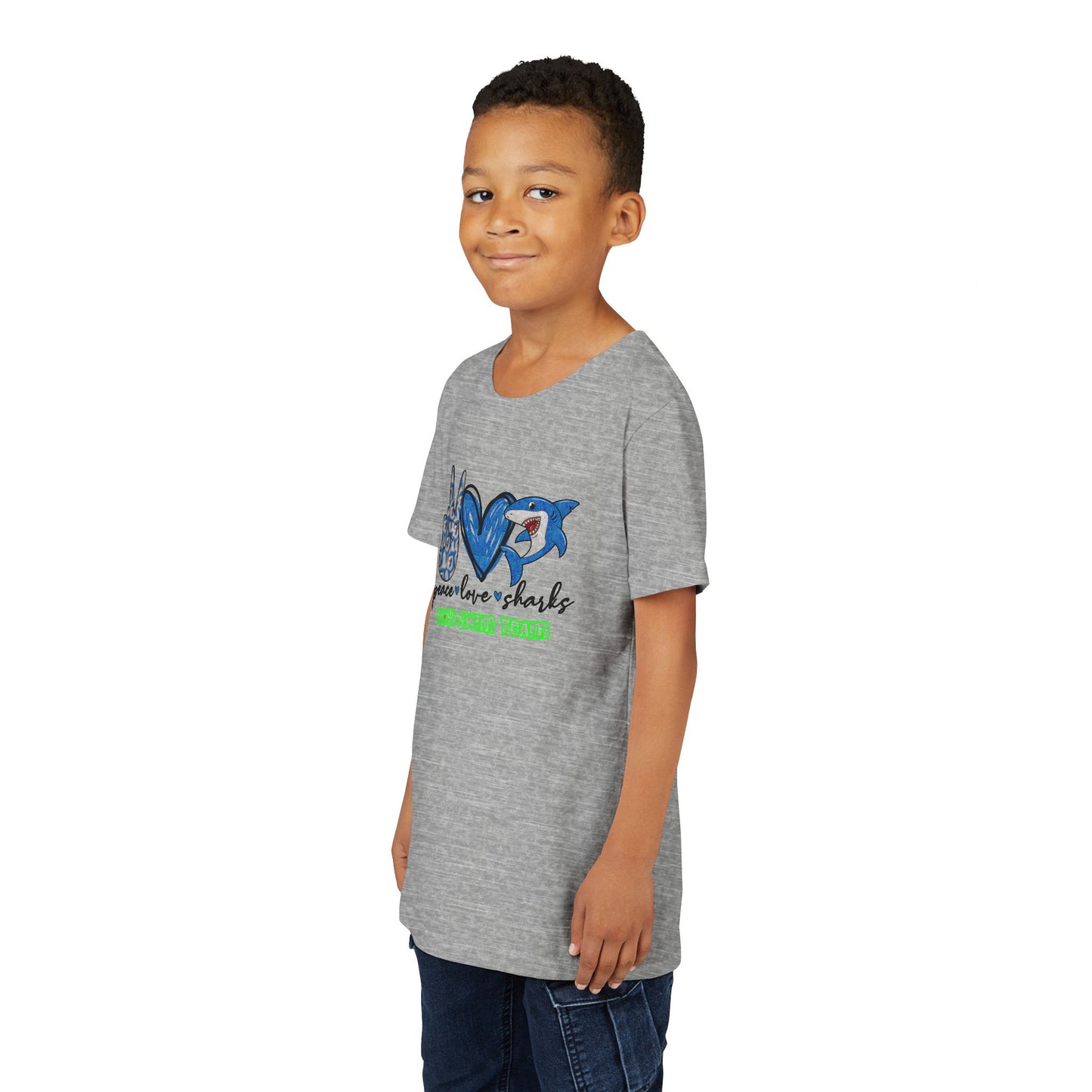 Youth T-Shirt - Peace, Love, Sharks - Lloyd Swim