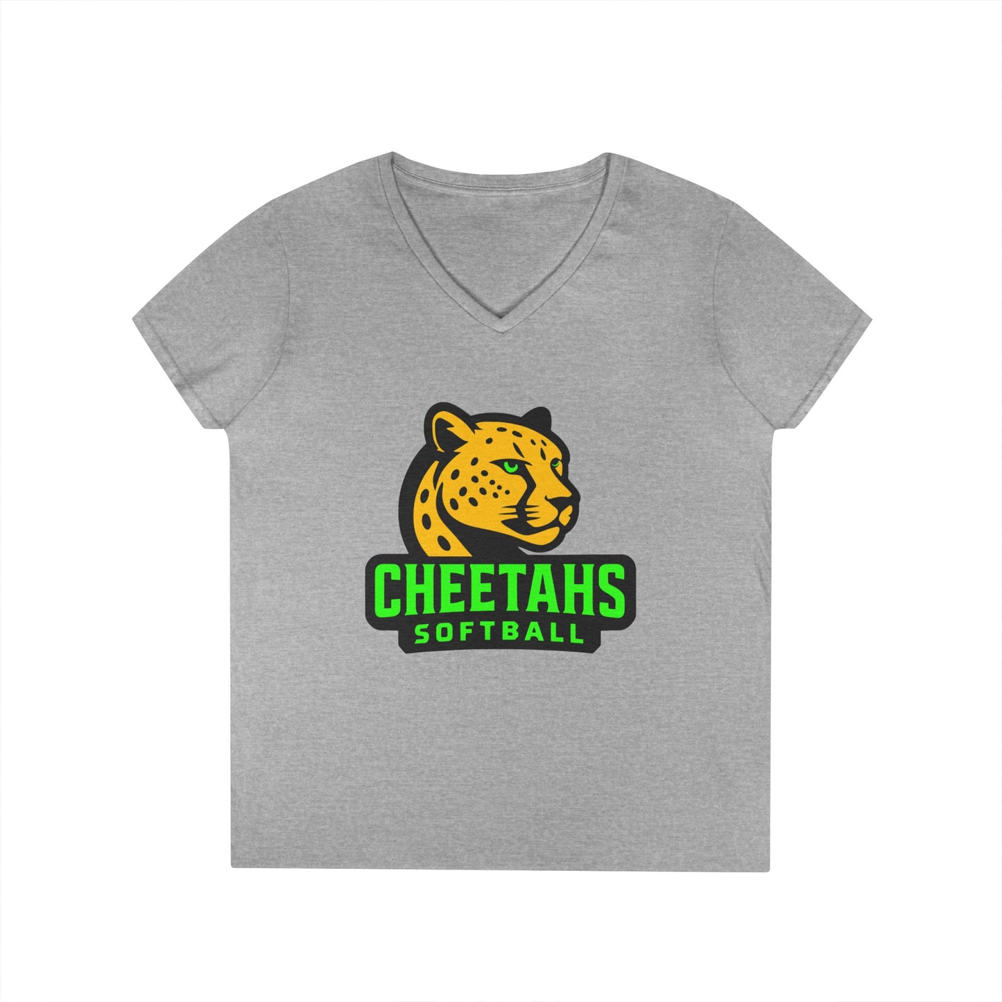 Cheetahs Softball Ladies’ V-Neck T-Shirt | Flattering Semi-Fitted Spirit Wear, Free Shipping